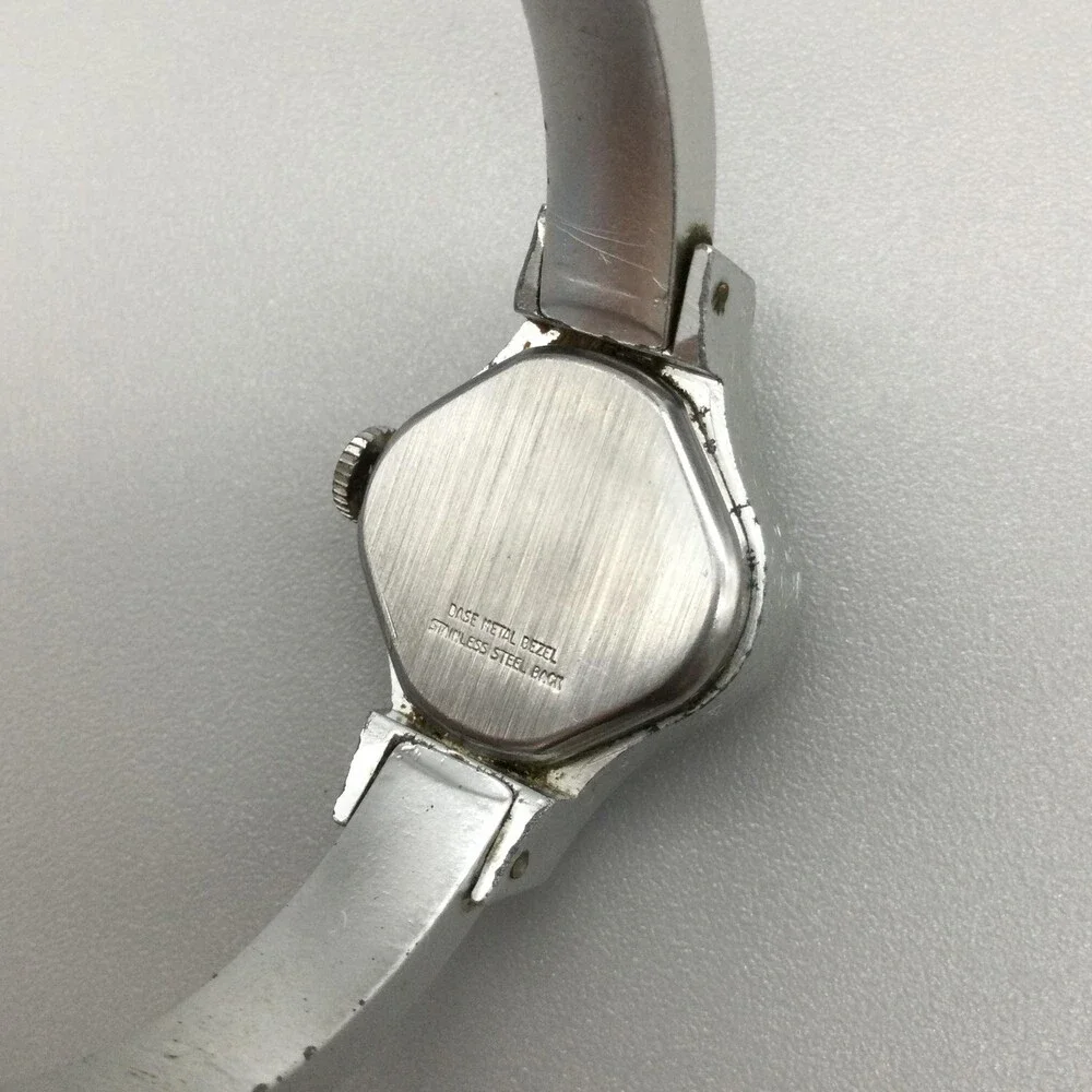 Vintage Timex Womens Watch 22mm Silver Tone Oval Dial Bangle Manual Wind